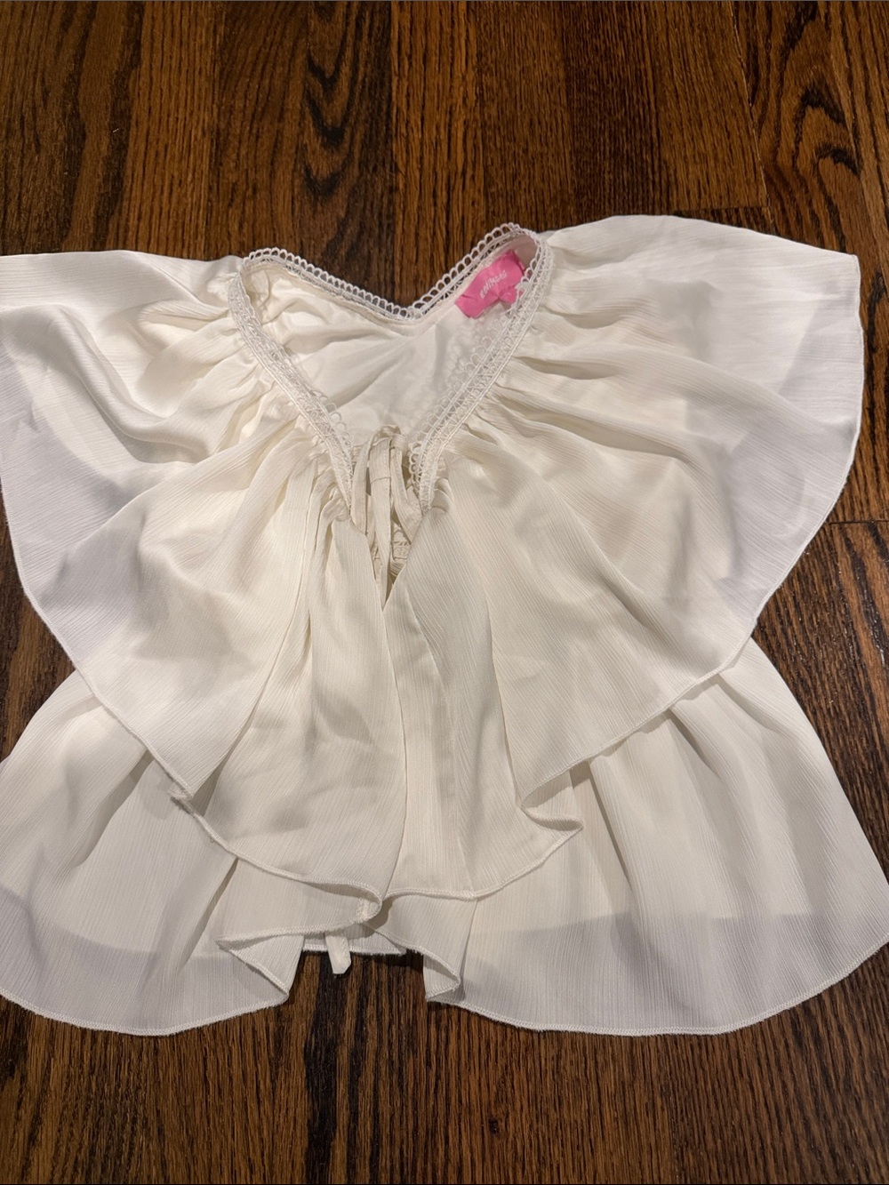 Edikted Cream Lace-Trim tie front blouse